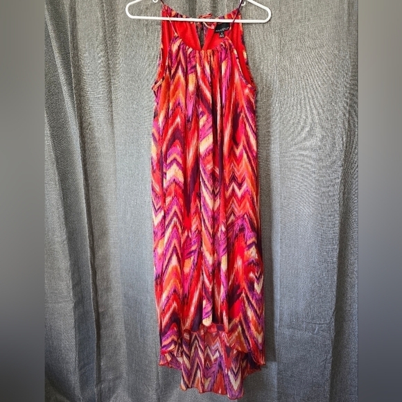 Cynthia Rowley High Low Tie Neck Chevron Dress Pink Red Size 8 - Picture 1 of 4